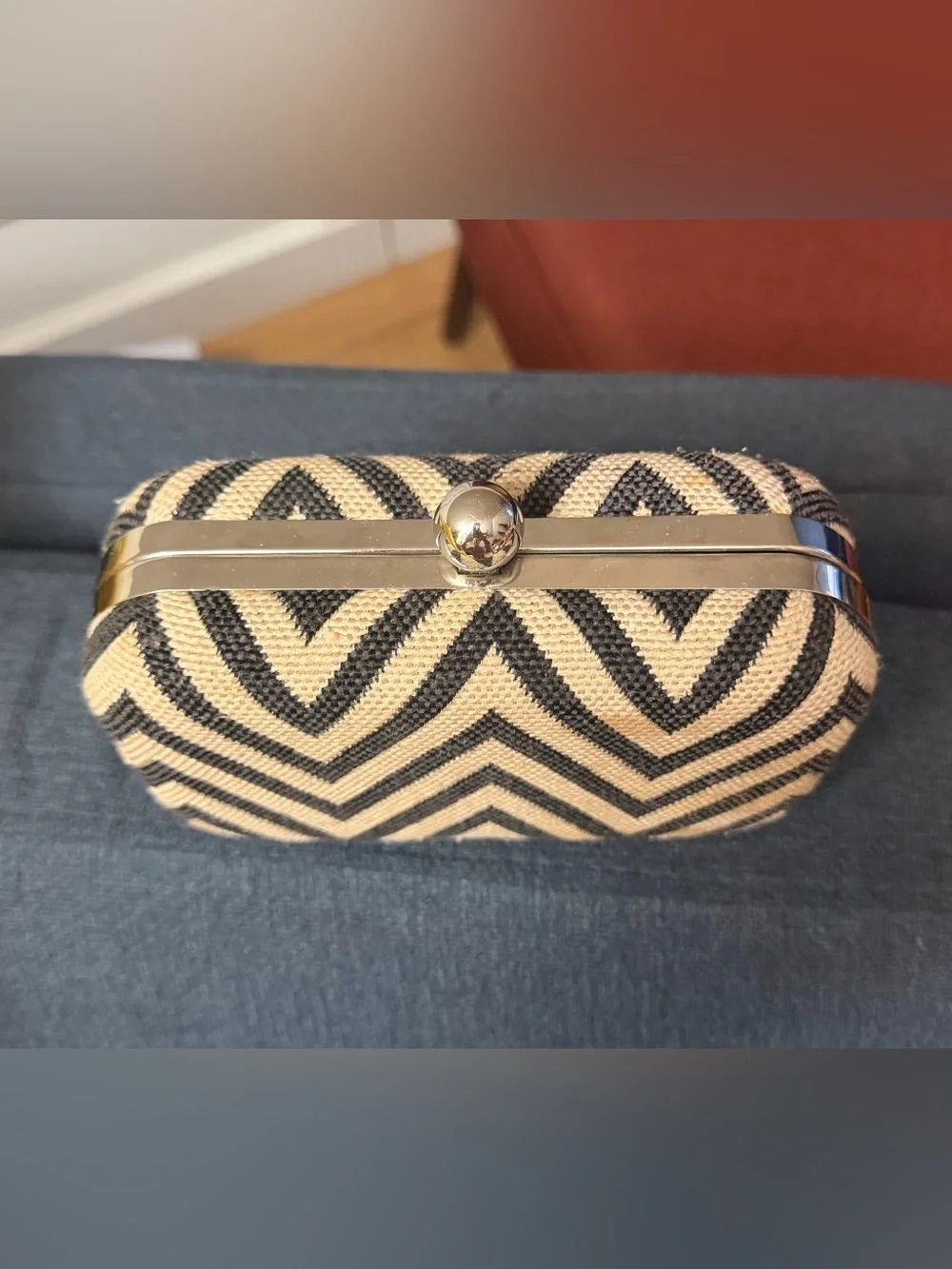 Ann Taylor LOFT Chevron Weave Box Clutch – Black & White Minaudière